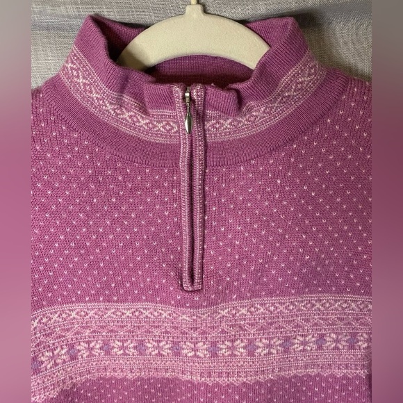 BULA 100% Wool Ski Sweater Women’s 1/4 Zip Medium Pink Snowflake  Dot EUC! - Picture 3 of 10